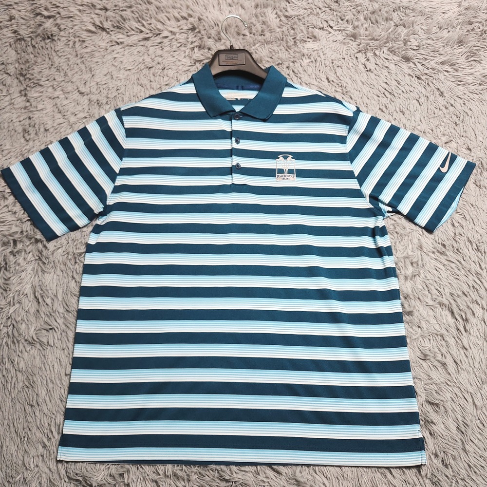 Nike Golf Tour Performance Dri Fit Polo Mens Large‎ Shirt Blackwolf Run Striped